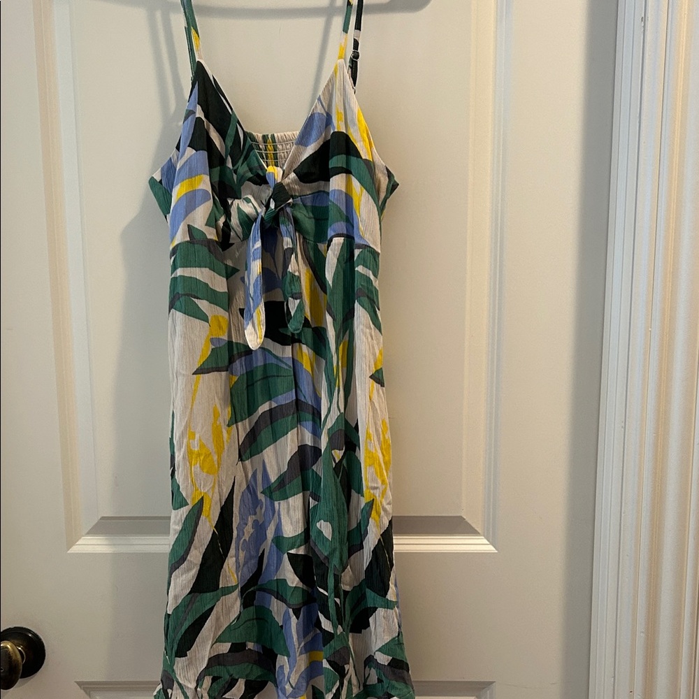 Lascana front tie tropical print Spaghetti Strap mini Dress elastic back size 6